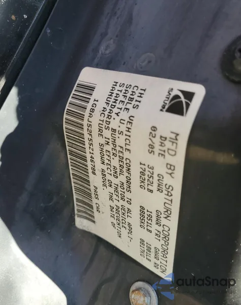 2005 Saturn Ion Level 2 from USA, damaged, VIN 1G8AJ52F55Z146780